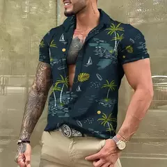 Camisa Havaiana Masculina com Estampa 3D de Coqueiro, Camisa Praia Confortável, Top Manga Curta, Moda Casual, S-6XL na internet