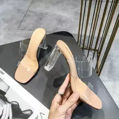 Geléia de PVC Bombas Sandálias para Mulheres, Toe Aberto, Salto Alto, Transparente, Chinelos Perspex, Sapatos Claros, Verão na internet