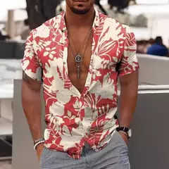 Camisa Havaiana Masculina com Estampa 3D de Coqueiro, Camisa Praia Confortável, Top Manga Curta, Moda Casual, S-6XL