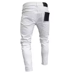 Calças jeans skinny rasgadas elásticas masculinas, bordado branco, algodão, hip hop, buraco negro, slim fit, calças jeans grandes, alta qualidade - Wolf Magazine