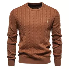 AIOPESON-Suéteres masculinos de algodão bordados em girafa, pulôver com gola redonda, clássico estampado torção, malha masculina - loja online