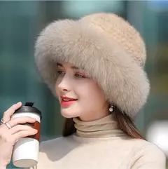 Chapéu de pele de vison genuíno para mulheres Boné de malha natural Gorros luxuosos Headwear de malha artesanal Pele de raposa real, moda inverno quente, nova - Wolf Magazine