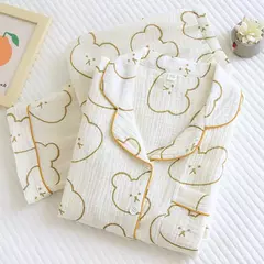 Imagem do Conjunto de pijamas estampados em bolinhas, loungewear, pijama de gaze 100% algodão, loungewear, primavera, verão, feminino, pijamas, 2 peças, 2022