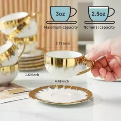 Xícara De Café De Porcelana E Pires Conjunto Com Guarnição De Ouro, Copos De Cerâmica Com Pires, Copos De Espresso, 2.5 oz, 6 Conjuntos - Wolf Magazine