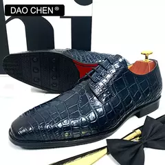 Imagem do DAOCHEN-Sapatos masculinos italianos de couro, sapatos formais com cadarço, sap