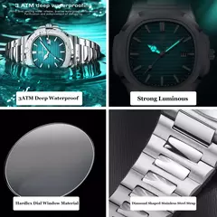 Poedagar-Relógio Quartz Masculino de Luxo, Relógio de Negócios Impermeável, Relógio Masculino, Data Luminosa, Aço Inoxidável, Quadrado, Novo, 2022 - loja online