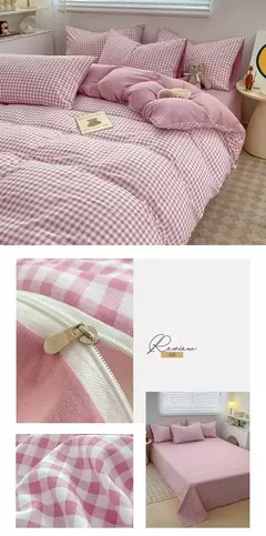 Conjunto de cama estilo xadrez, capa de edredom para pele, lençol fronha, roupa de cama de casa, solteiro, completo, queen, king size - loja online