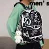 Mochila de grande capacidade para alunos do ensino médio, carta elegante e exclusiva, design de grafite, outono e inverno