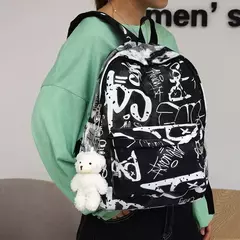 Mochila de grande capacidade para alunos do ensino médio, carta elegante e exclusiva, design de grafite, outono e inverno