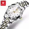 OLEVS-Relógio de quartzo para mulheres, aço inoxidável sólido, mostrador digital, pulseira elegante impermeável, espelho losango, conjunto presente