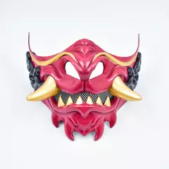 Assustador japonês Oni Demon meia máscara facial com chifres - máscara de látex para cosplay de festa de Halloween, alça ajustável (estilo samurai) - loja online