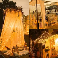 Impermeável Solar LED Curtain Light Decoração de guirlanda ao ar livre, luzes de corda, quintal, Natal, fada, luzes de corda, 300LEDs - loja online