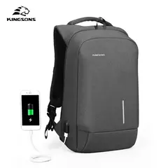 Kingsons-Mochila masculina para laptop, sacos de carregamento USB multifunções, mochilas antifurto e repelente de água, 15 in, 17 in, moda