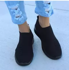2024 novos sapatos casuais moda tênis para mulheres andando cor sólida tênis feminino deslizamento em meia senhoras sapatos planos mulher na internet