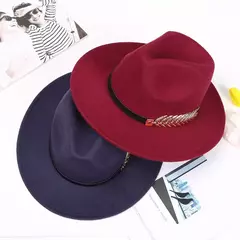 Grande feltro Trilby Fedora para mulheres, chapéu de aba larga para senhoras, boné jazz, gangster vintage na internet