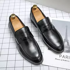 Mocassins de couro genuíno masculino, sapatos de negócios, vestido de noiva, moda casual, centavo, macio - loja online