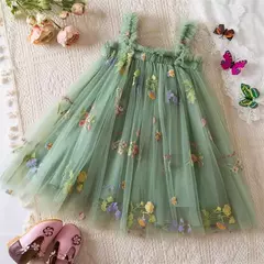 Vestido de malha bordado feminino, Alça de fada, Asas de arco traseiro, Princesa, Aniversário, Doces Bebés, Verão - comprar online