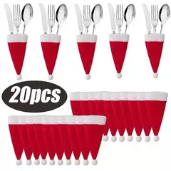 Feliz natal decoração 2023 natal talheres saco titular chapéu de natal garfo faca saco ornamento decoração de natal