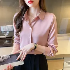 Camisa coreana de manga comprida feminina, top sólido de chiffon, moda feminina, escritório, primavera, verão, C242 - comprar online