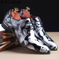 Sapatos masculinos de couro com estampa floral, sapatos formais de escritório, moda de luxo, casamento noivo, vestido Oxford, 37-50 - loja online