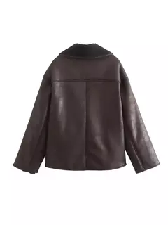 Imagem do Jaquetas grossas de couro falso femininas, casacos com mistura de lã quente, jaqueta de pelúcia demi-estação, outerwear, outono, inverno, 2024