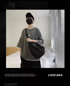 Sacos crossbody masculino cor sólida grande capacidade hobos unisex harajuku estilo japonês náilon impermeável viagem bolsa de ombro com zíper - loja online