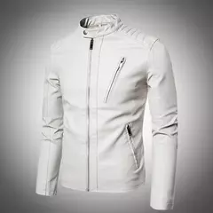 Jaqueta masculina de couro PU falso, casacos masculinos, outwear branco, outono, 5XL, 2022