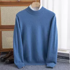 Pulôver de malha de lã de gola meia alta masculino, suéter quente de cor sólida, blusa casual de negócios 100% lã, outono inverno - comprar online