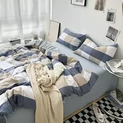 Conjunto de roupa de cama de algodão lavado, listrado, grade, lençol minimalista, consolador, capa de edredão rainha, duplo para meninos e meninas - comprar online