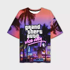 Homens e mulheres Grand Theft Auto Vice City 3D Print Streetwear, Camisetas de grandes dimensões, Tees crianças, Tops roupas, novo jogo, GTA - comprar online