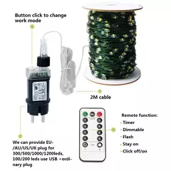 Impermeável Fairy String Lights com controle remoto, guirlanda de Natal, decoração ao ar livre, árvore, rua, casamento, festa, 1pc, 500 LED, 1000LED - Wolf Magazine