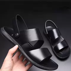 Sandálias masculinas de couro de qualidade concisa, sapatos casuais, moda praia, chinelos masculinos confortáveis, Erkek Ayakkabut na internet