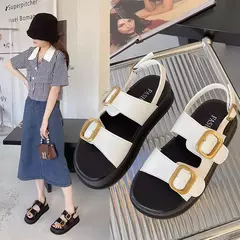 Sandálias de plataforma fivela para mulheres, sapatos Slingback, fundo grosso, plano feminino, uma fivela - comprar online