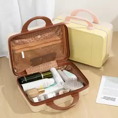 Imagem do Mão estilo japonês com alça na bagagem, cosméticos para maquiagem, bolsa organizadora de viagem com protetores metálicos 14";;VERDADEIRO;;"Black