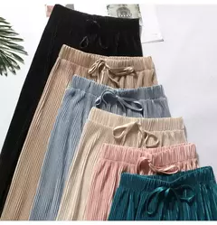 Calça casual de cintura alta feminina, fundo de sino emagrecedor, cor sólida, seda do gelo, faixa elástica na cintura, novo estilo, verão, por atacado na internet
