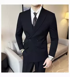 Fato de trespassado estilo britânico masculino, negócio formal, slim fit, smoking casual, festa de casamento, conjunto de 3 peças - Wolf Magazine