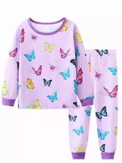Desenhos animados unicórnio impressão algodão pijama conjuntos para meninas, gola casual, rosa, 2pcs na internet