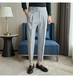 Calça de cintura alta estilo britânico masculina, justa, calça formal de escritório, social, festa de casamento, fato de vestido, calça, casual - loja online