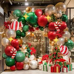 Decorações balões de natal guirlanda arco vermelho metálico ouro com homem de gengibre estrelas balão foil para decoração de festa de natal - Wolf Magazine