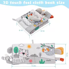 Imagem do Bebê macio 3D Touch Feel Livro de pano de alto contraste, aprendizagem precoce sensorial, carrinho de criança infantil, 0-12 meses
