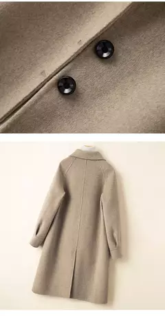 Casaco de caxemira reversível feminino, alta qualidade, dupla face, algodão, gola de boneca, versão solta, casaco 100% lã, pequeno, de comprimento médio - loja online