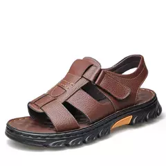 Sandálias de couro de sola grossa masculinas, sapatos de praia, chinelos de couro antiderrapantes, ao ar livre, novo, 2024 - comprar online