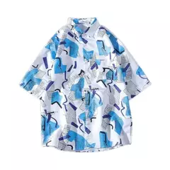 Desenhos animados havaianos com estampa solta masculina, camisa de rua, camisa diária de verão casual, tops de manga curta - loja online