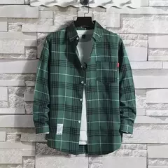 2020insplaid camisa masculina estilo hong kong outerwear coreano na moda versátil manga longa topo para homens da moda - comprar online