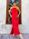 Vestido maxi solto sem mangas feminino, monocromático, halter de flores, festa elegante, streetwear, moda feminina, Novo, 3D, 2024