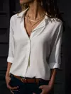 Blusa feminina casual de manga comprida, elegante camisa solta de lapela, streetwear monocromático, túnicas de senhora do escritório, blusa grande, primavera, verão