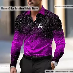 Natal masculino veados impressão camisa casual botões de água de manga comprida festa de ano novo impressão 3d XS-6XL - Wolf Magazine