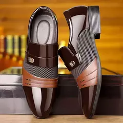 Sapatos masculinos de couro de dedo apontado preto, sapatos Oxford formais, festa, escritório, negócios, casual, vestido na internet