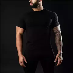 T-shirt lisa do Gym para homens, roupa da aptidão, o-pescoço, manga curta, algodão, ajuste fino, halterofilismo, Tees do exercício, tops, verão na internet