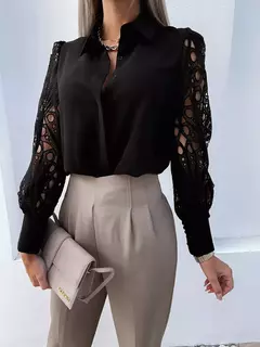 Elegante blusa sólida de chiffon feminina, camisa casual de manga comprida, camisa solta com decote V, túnicas de senhora do escritório, tops grandes, primavera, verão, 2024